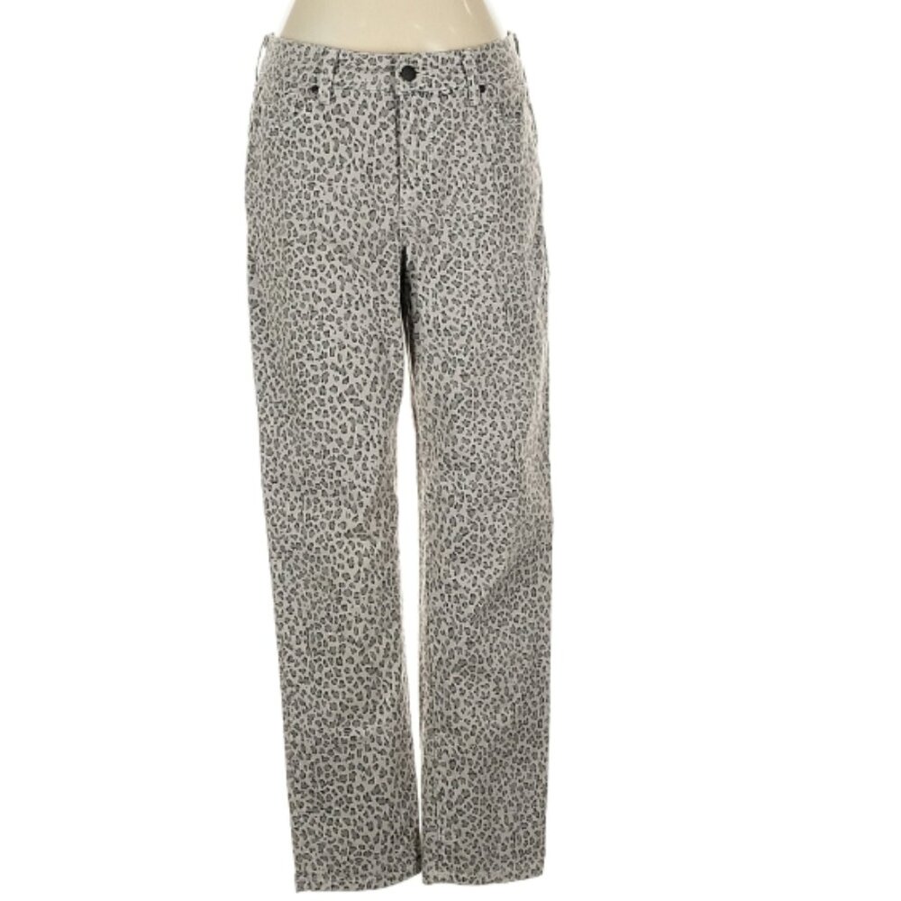 NYDJ Animal Print Mid-Rise Straight Leg Jeans Size 4 Ankle